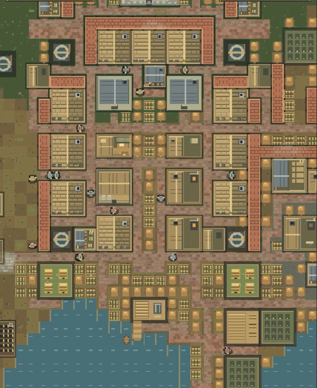 An established Serftown harbor town with brick roads connecting homes, workshops and gardens